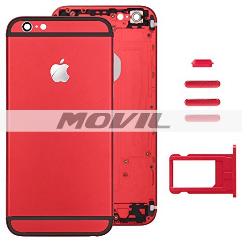 Red Full Housing Back Cover with Card Tray & Volume Control Key & Power Button & Mute Switch Vibrator Key Replacement for Apple iPhone 6